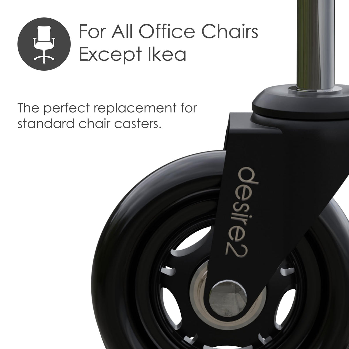 Desire2 Swivel Roller Wheels for Standard Desk Chairs 5-Pack, 3-inch Caster Wheels for Furniture, 22-mm Stem Caster Wheels for Office Chairs