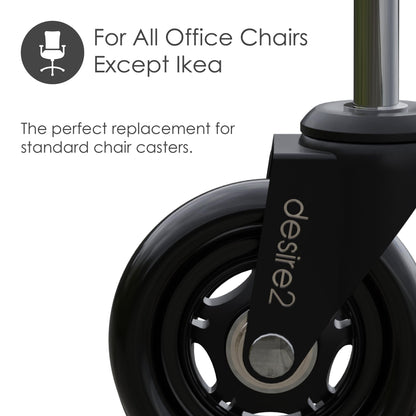 Desire2 Swivel Roller Wheels for Standard Desk Chairs 5-Pack, 3-inch Caster Wheels for Furniture, 22-mm Stem Caster Wheels for Office Chairs