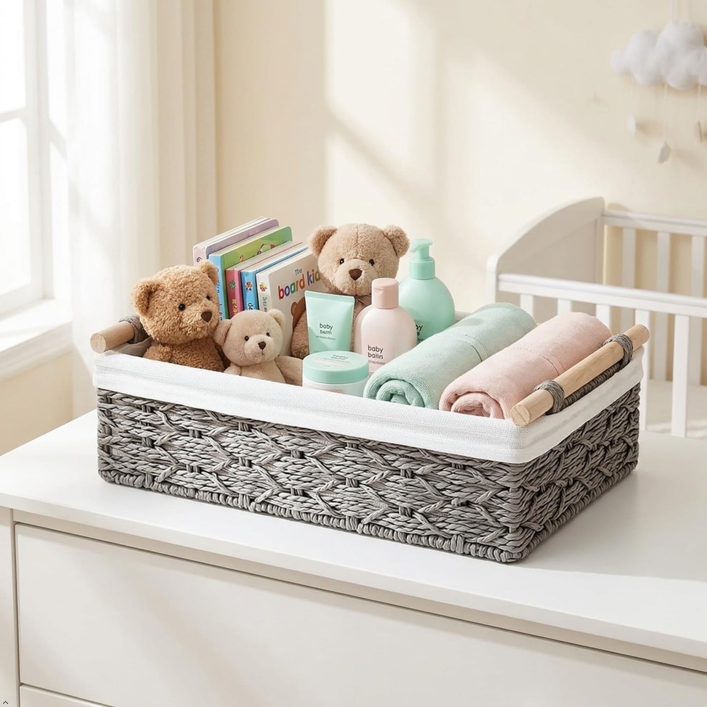 DUOER Storage Basket Wicker Baskets for Organizing Storage Bins for Countertop Toilet Paper Storage Basket for Toilet Tank Top (Set of 2,Grey)