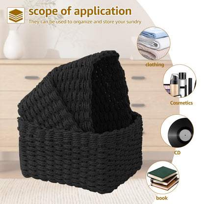 Set of 3 Wicker Storage Baskets for Organizing, Grass Woven Decorative Basket, Multifunctional Hamper for Toys, Cosmetics, Clothes
