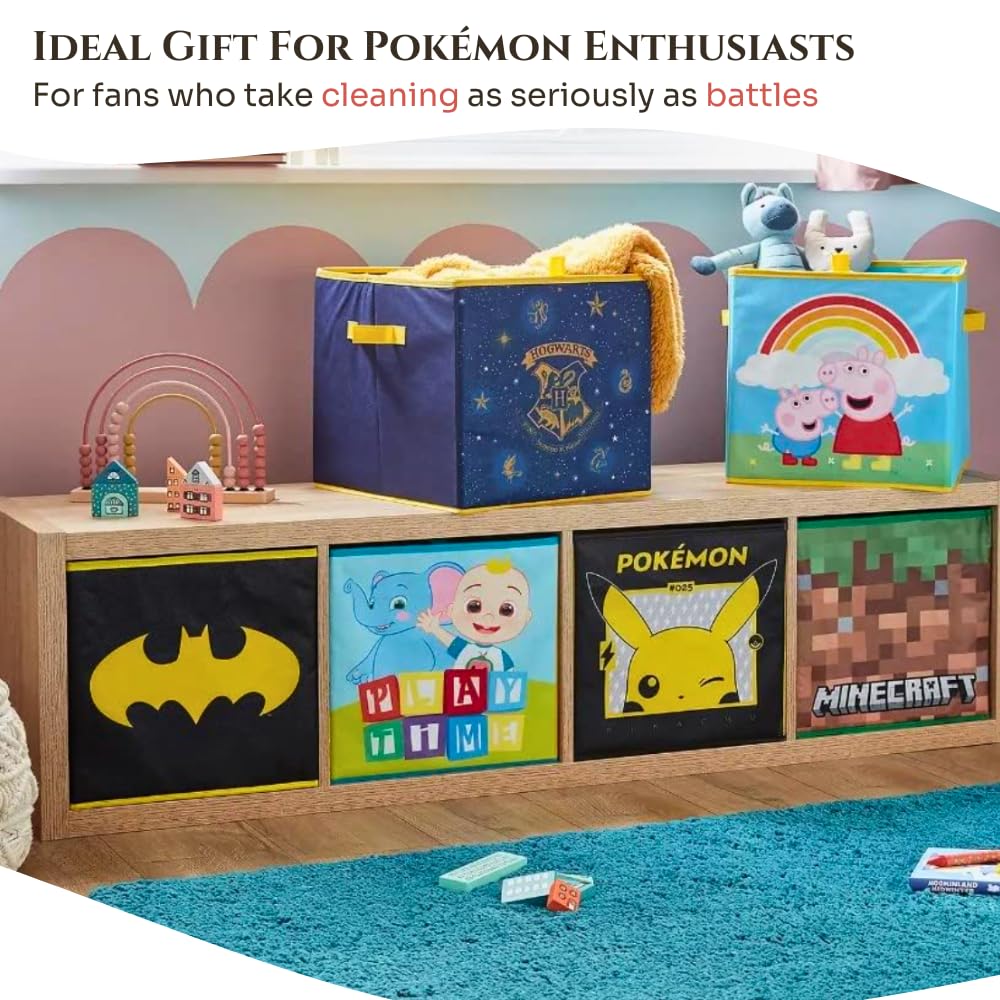 HOX Kids Pokemon Pokeball Collapsible Storage Boxes with Handles Durable Fabric Foldable Storage Cubes | Compatible Ikea Kallax Furniture