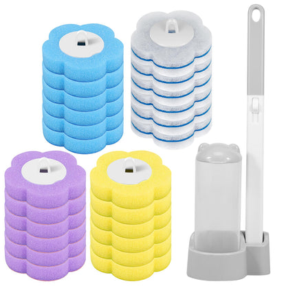 Disposable Toilet Brush with 24PCS Replacement Pads Disposable Toilet Brush Cleaning System Bathroom Cleaning Wand Kit with Extended Handle for Home