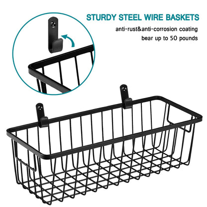 SheeChung Farmhouse Metal Wire Bin Basket with Wall Mount - Small, 4 Pack - Portable Hanging Wall Basket, Rustic Home Storage Organizer for Cabinets