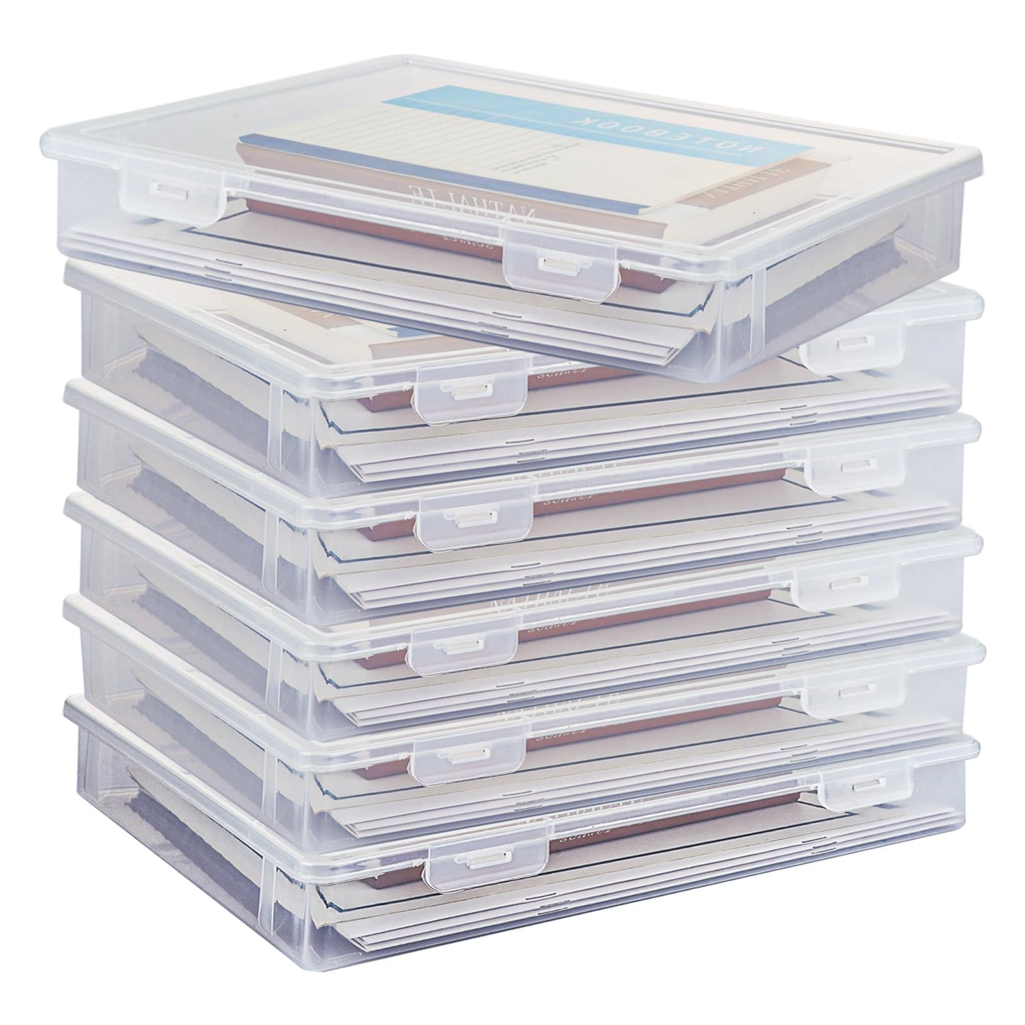 WOPPLXY 6 PCS Plastic A4 Storage Boxes with Lids, Clear A4 File Portable Project Case Organiser, Stackable File Paper Box for Document, Stationery