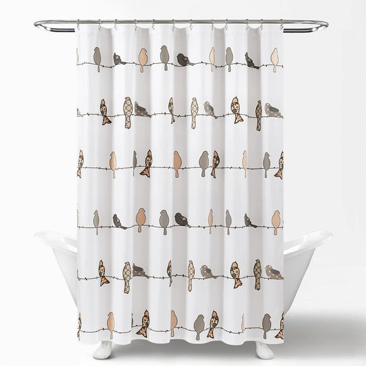 Lush Decor Rowley Birds Shower Curtain, 72? W x 72? L, Blush & Gray - Colorful Floral Bird Pattern - Whimsical & Playful Bird Shower Curtain -