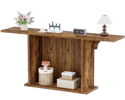 HSH Farmhouse Console Table, 180cm Extra Long 2-Tier Sofa Table, Rustic Brown Wooden Entryway Table for Hallway, Living Room, Foyer & Behind Couch