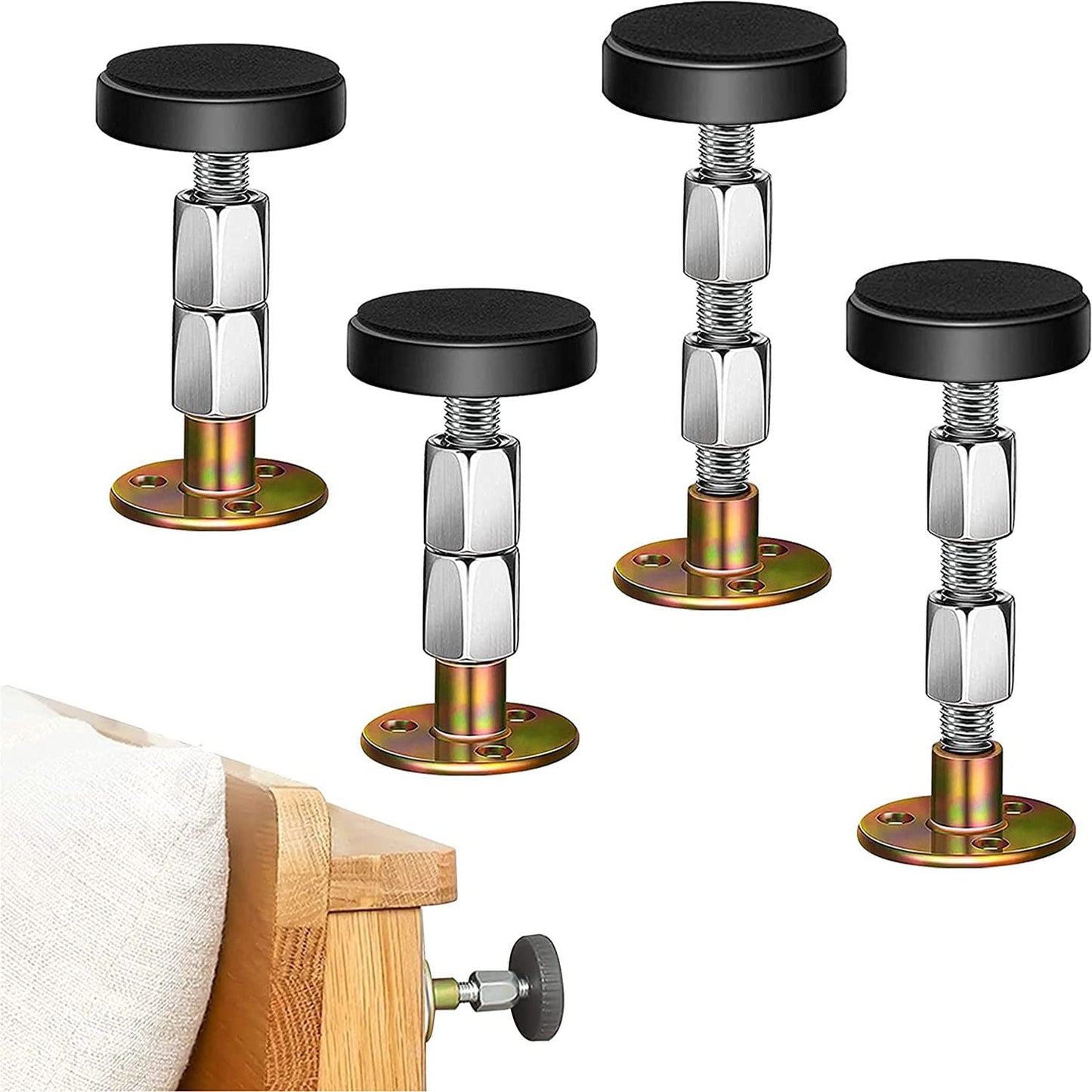 4 Pieces Threaded Bed Frame, Adjustable Threaded Bed Frame, Headboard Stopper, DIY Self-Adhesive Adjustable Metal Anti-Shake Threaded Bed Frame Tool