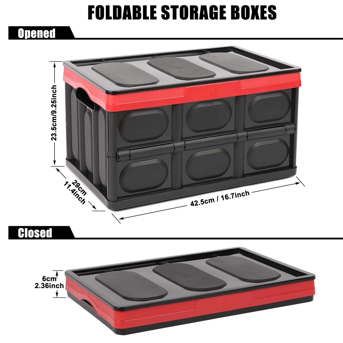 Tuevob 2 Pack Collapsible Storage Boxes Shelf Crates 30L Lidded Storage Bins Plastic Tote Storage Box Container Stackable Folding Utility Crate