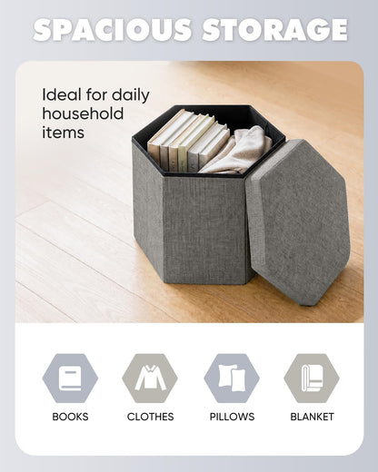 Bonlife Folding Storage Ottoman Hexagonal, Footrest with Toy Ches Box, 43cm