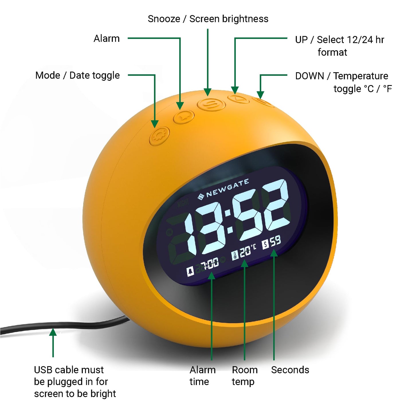 NEWGATE Digital Centre of the Earth Alarm Clock - Bedside Clock - Mantel Clock - Desk Clock - Digital Clock - Digital Alarm Clock - Bedroom