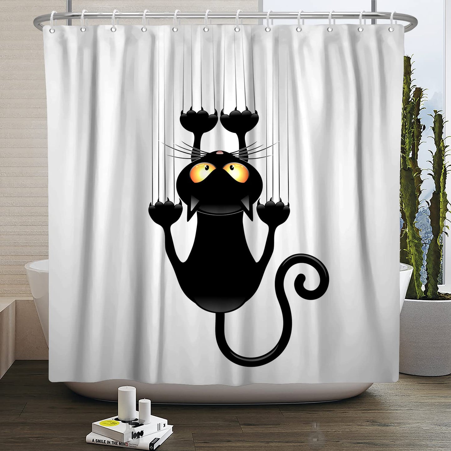 SDOTPMT 122x183cm Black Cat with Sharp Paws Shower Curtain Cute Funny Cat Kitty Bath Curtain White Background Bathtub Curtain for Child Bathroom