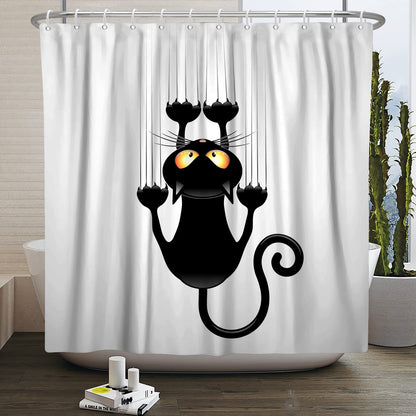 SDOTPMT 152x183cm Black Cat with Sharp Paws Shower Curtain Cute Funny Cat Kitty Bath Curtain White Background Bathtub Curtain for Child Bathroom