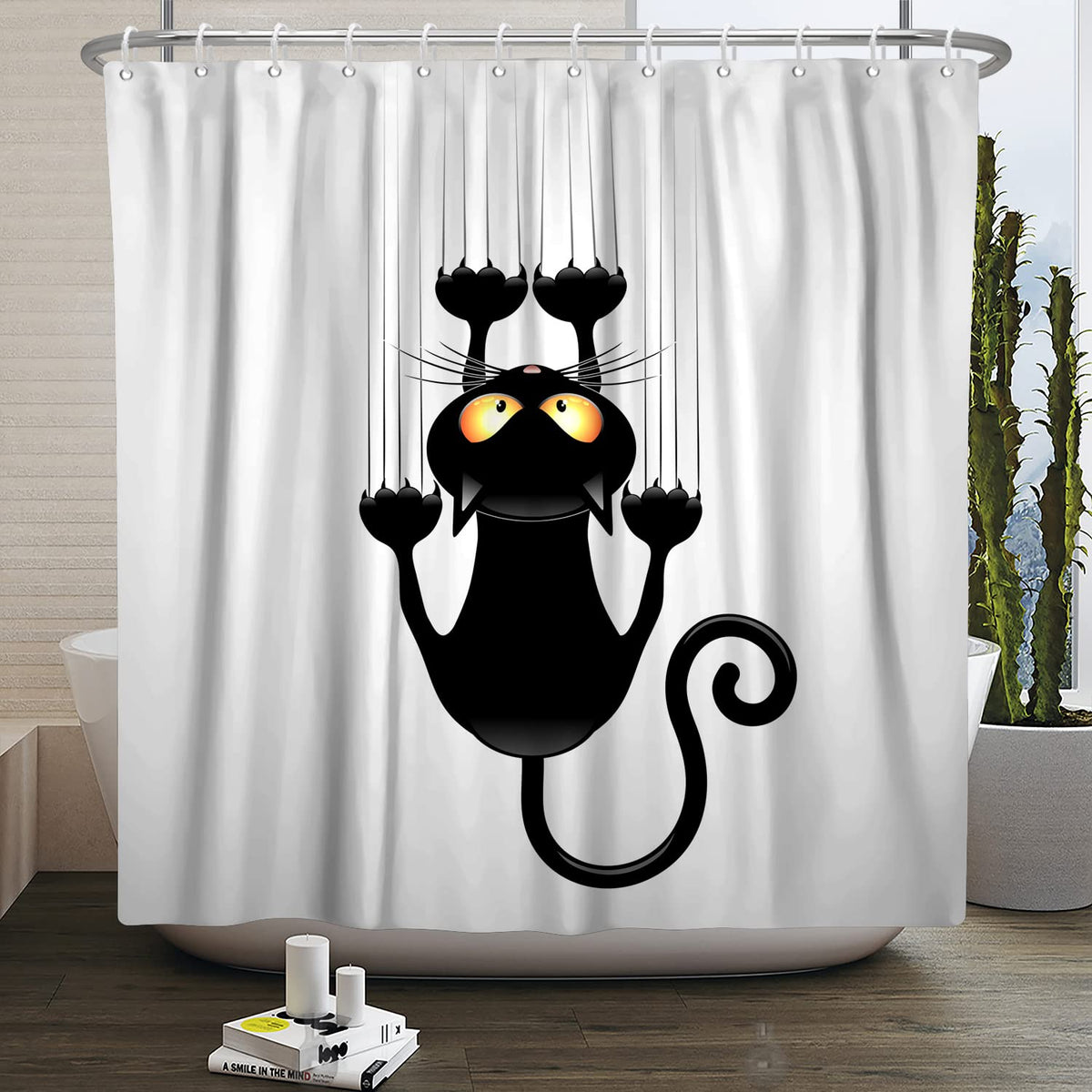 SDOTPMT 180x213cm Black Cat with Sharp Paws Shower Curtain Cute Funny Cat Kitty Bath Curtain White Background Bathtub Curtain for Child Bathroom