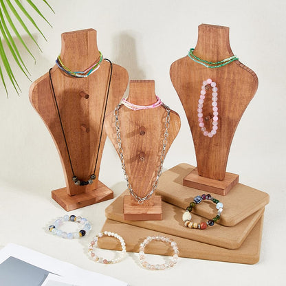 DICOSMETIC 3Pcs 3 Sizes Wood Easel Necklace Display Stand Wooden Bust Jewelry Display Portable Necklaces Holder Stand for Vendors Boutiques