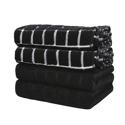 samsto Kitchen Towels Cotton Black - Tea Towels Absorbent - Thick Dish Hand Towels for Kitchen with Hanging Loops, 45x65cm, 4 Pack