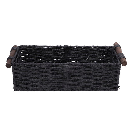HELEVIA Paper Rope Storage Basket, Handmade Woven Decorative Storage Bin Toilet Tank Topper Paper Basket, for Shelves Countertop (Black)