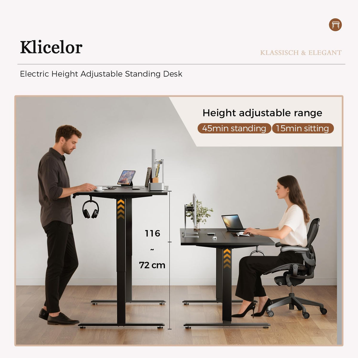 Klicelor Height Adjustable Electric Desk, 2 Memory Buttons, 140x80cm