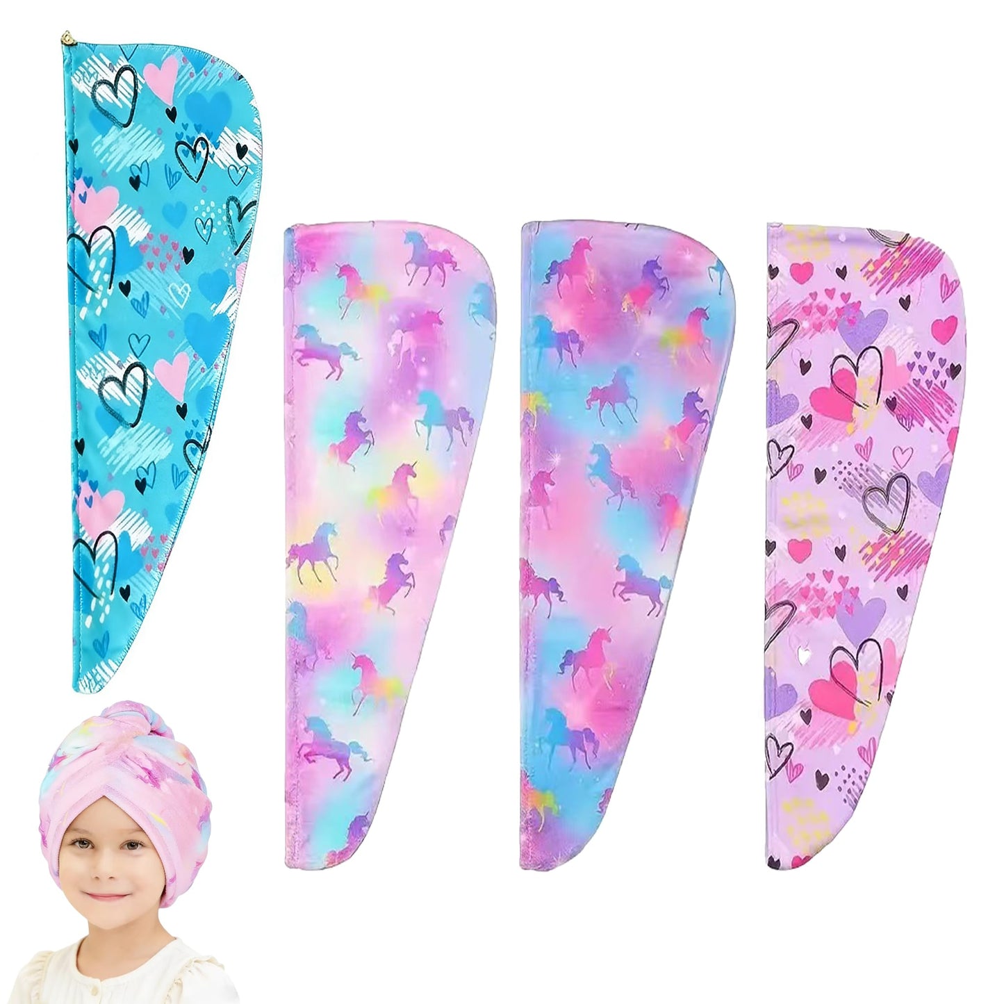 Yuaerbuo 4 Pack Kids Microfibre Hair Towel, Hair Wrap Turban, Hair Towel Wrapfor Girls
