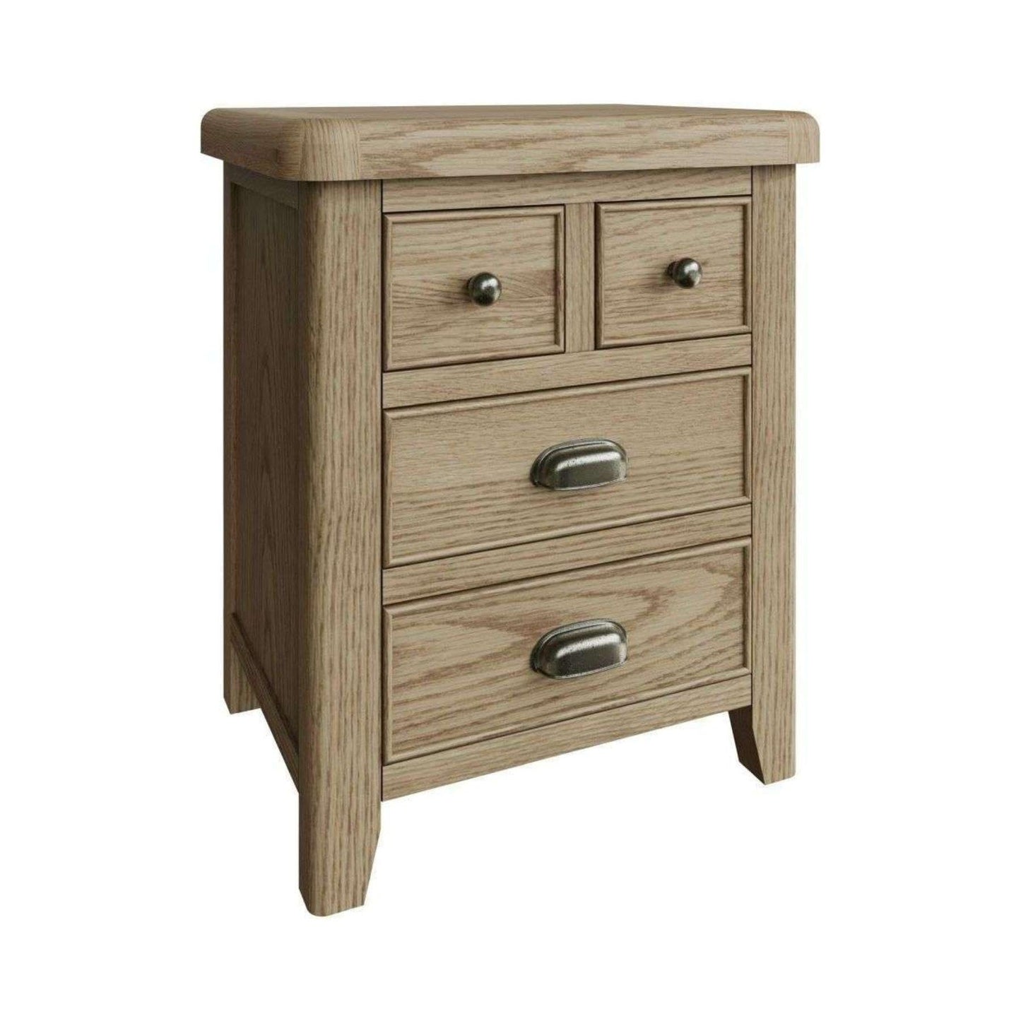 Home Source Assembled Oak Large Bedside Cabinet Nightstand, 4 Drawers, Antique Metal Handles