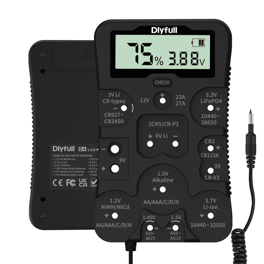 Dlyfull Universal Battery Tester with LCD Display Battery Checker Voltage/Power for AA AAA C D 9V 1.2V Alk & Rechargeable CR2032 CR123A CR2 CRV3 6V