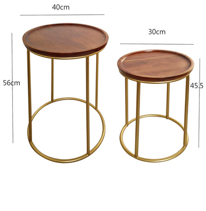 ASPECT Delphyne Wooden Round Nest Of 2 Tables With Metal Legs (Brown/Gold)