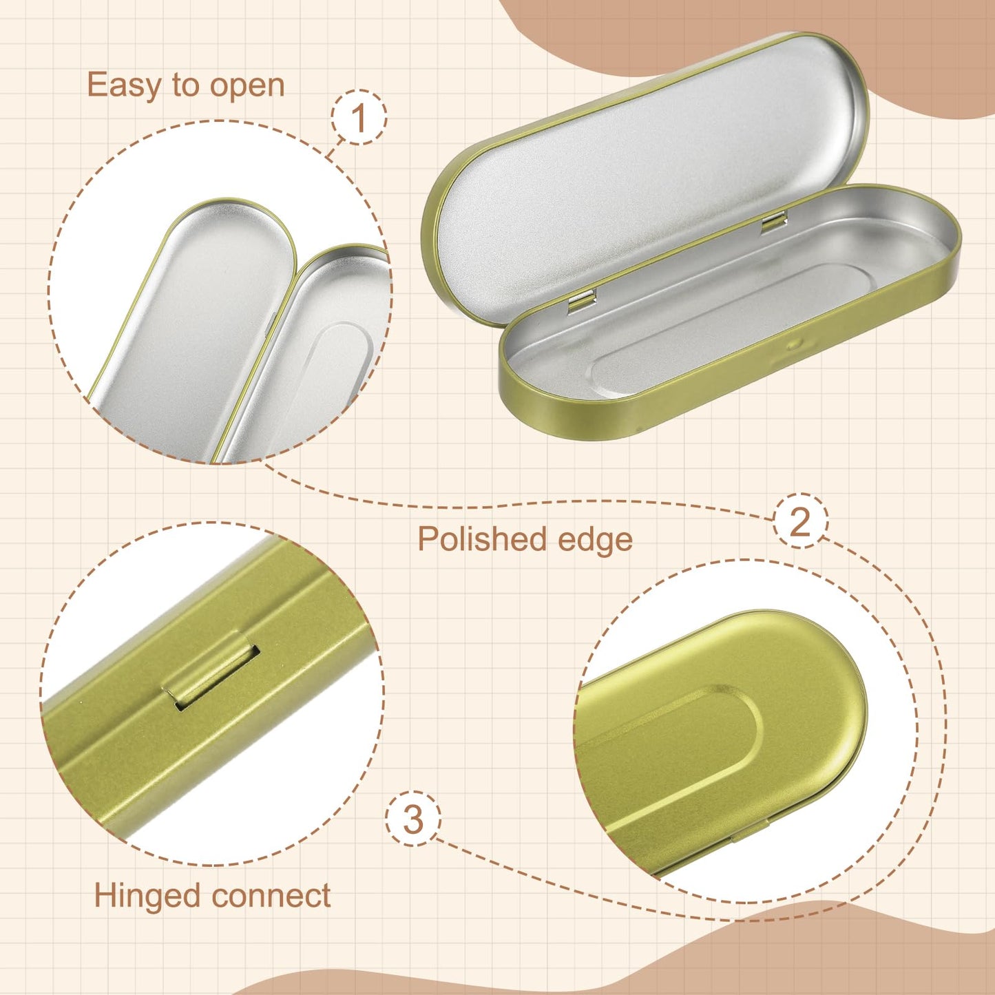 sourcing map 2Pcs Metal Tin Box Container, 6.9x2.4x0.7 Oval Empty Hinged Lid Box with Self Adhesive Colored Sticker