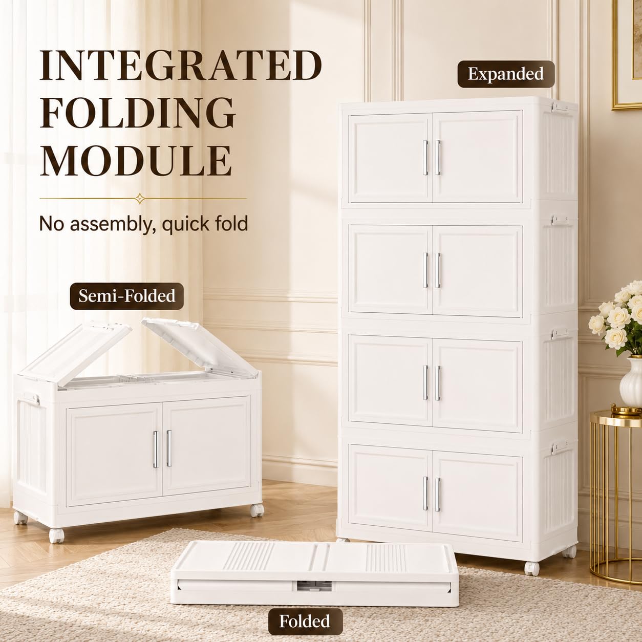 Naviconvex Storage Boxes with Lid, 120L*4 Tier Plastic Storage Box with 1 Lid, Foldable Boxes, Stackable Drawers with Wheels