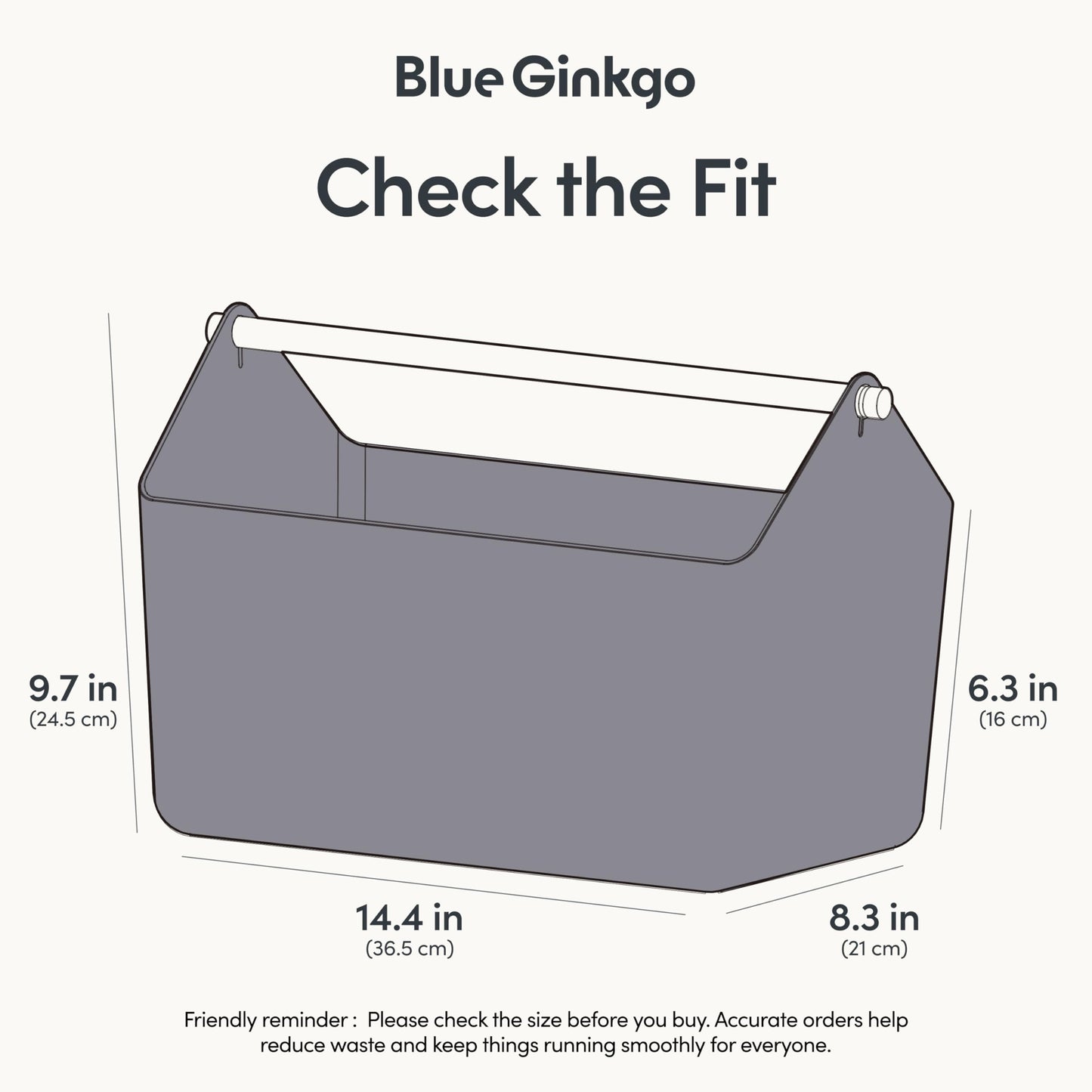BLUE GINKGO Large Storage Basket – Plastic Caddy with Wooden Handle for Bathroom, Pantry, or Cleaning Supplies (Grey)