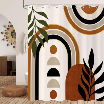 GCIREC Shower Curtain, 180x180cm, Terracotta White Mid Century Modern Abstract Art Boho Geometric Waterproof Fabric Machine Washable Bathroom Curtain