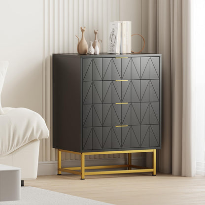 GarveeMore Chest of Drawers, 4 Drawer Wooden Bedroom Chest Cabinet with Metal Legs & Gold Handle, Modern Wide Storage Dresser for Bedroom