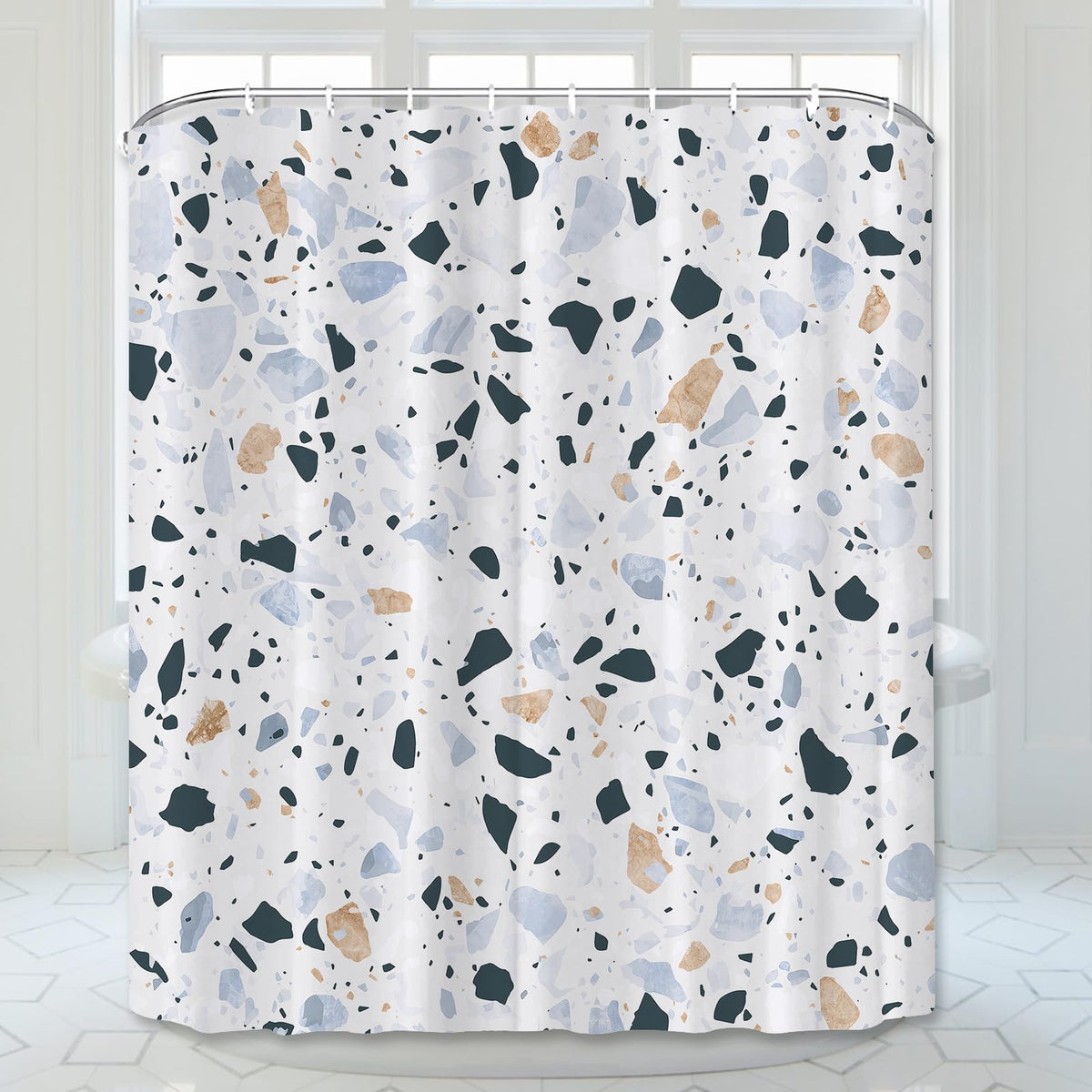 Simpomsy Terrazzo Shower Curtains Mould proof resistant, Washable Weighted Fabric Wet Room Shower Curtain