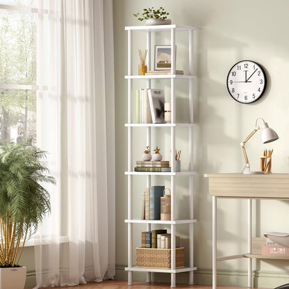 HOOBRO 6-Tier Bookshelf, Tall Bookcase, Shelving Unit, Twist-Lock Assembly, Large Capacity, Wooden Storage Display Shelf for Living Room, Home Office