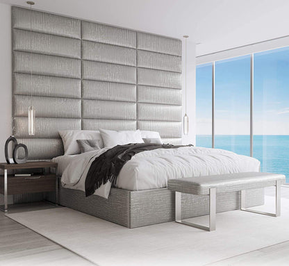 VANT Upholstered Accent Wall Panels - Packs of 4 - Easy to Install - Twin-King Size Headboard (76cm Wide, Metallic Silver)