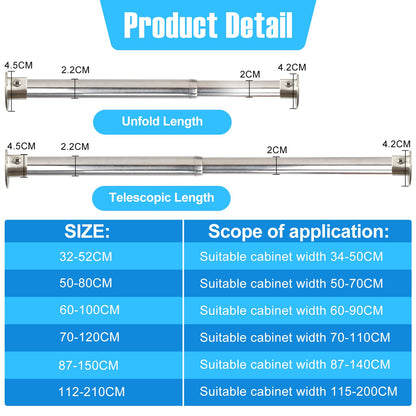 Wardlock 56-100cm Extendable Stainless Steel Wardrobe Rail, Adjustable Clothes Rail Pole With U Shaped End Sockets.