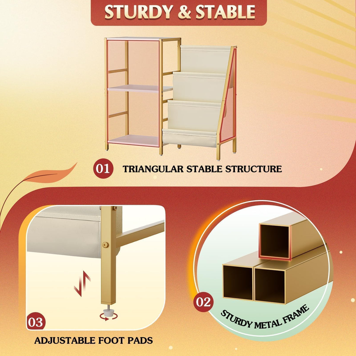 Bikoney Record Player Stand with 3-Tier Vinyl Storage for 200 LPs - Gold