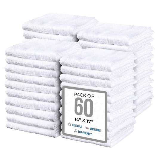 Simpli-Magic Commercial Grade Soft Plush Cotton Terry Towels, 60-Pack, White