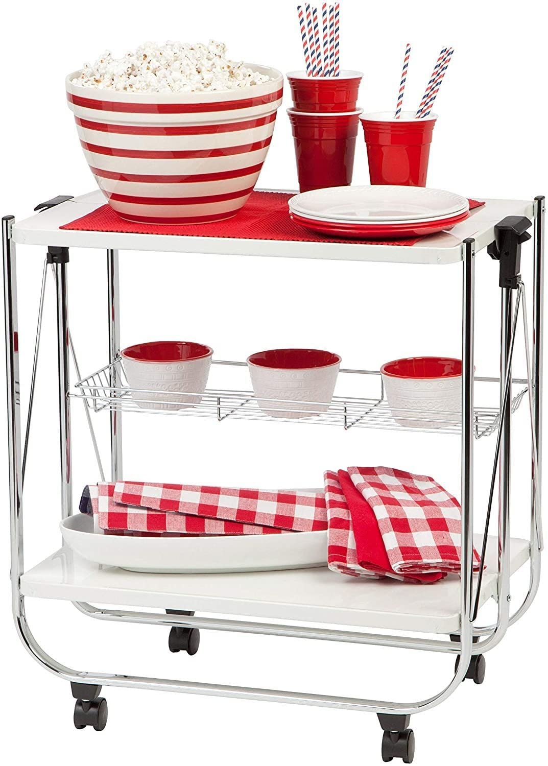 Iris Ohyama, Kitchen wagon, storage, 2 shelves, 1 mesh basket, with wheels, kitchen, living room - Kitchen Wagon CW-005 - White, 68,5 x 43,5 x 69 cm