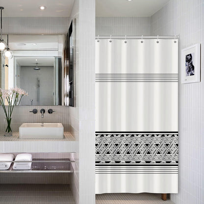 ASDCXZ Stripe Shower Curtain 90x180 cm, Modern Boho Style Rule Black White Geometry Bath Washable Narrow Shower Curtains Polyester Textile Waterproof