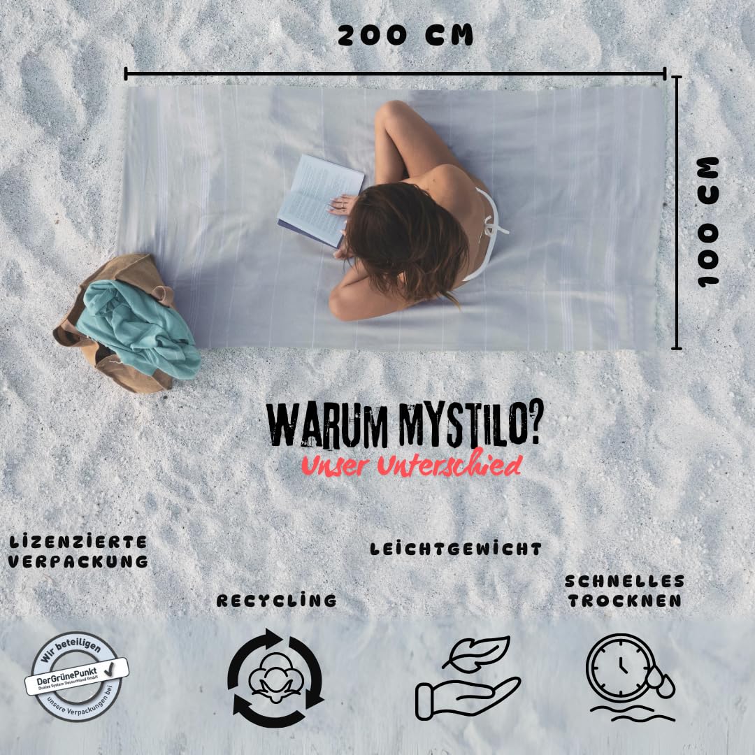 MyStilo 100% Recycled Cotton Hammam Towel - Sustainable and Natural - Sauna Towel, Beach Towel, Shower Towel, Bath Towel, Yoga Towel - Petrol