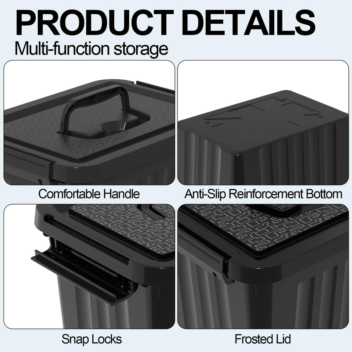 Lesbye 4 PCS Black Plastic Storage Box with Lids, Storage Containers