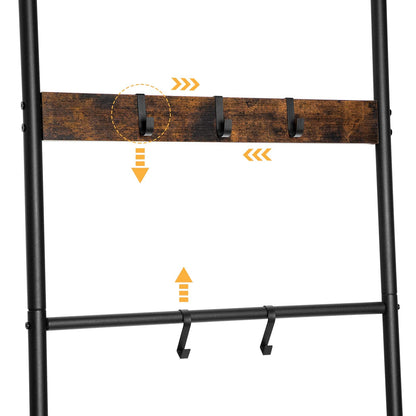 HOOBRO Towel Ladder, Blanket Ladder, Leaning Ladder Rack, Bathroom Towel Rack, with 5 Crossbars and 5 Hooks, Strong Storage Function, Metal Frame