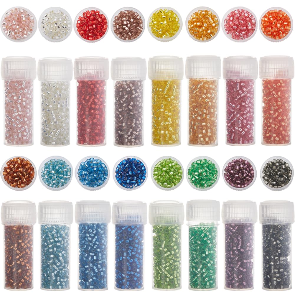SUNNYCLUE 80G 16 Colors Cylinder Seed Beads 2mm Bulk Glass Seed Beads Glasses Seeds Bead Pony Bead Mini Seeds Beaded 2mm Glass Spacer Beading Small