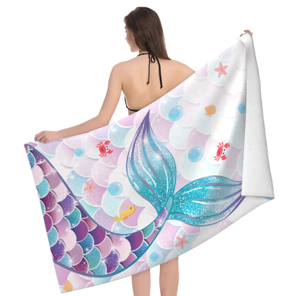 Gelasgo Mermaid Microfibre Beach Towel - 60"x30" Large Lightweight Soft Quick-Dry Towel for Adults, Ultra Absorbent & Dual-Sided Sand Free