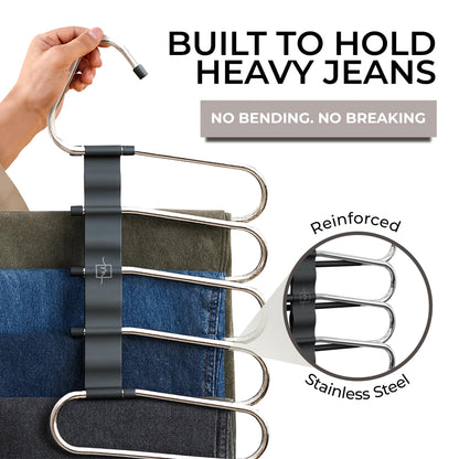 MORALVE Trousers Hangers Space Saving - 2 Pack - Non-Slip Multi-Layer Space Saving Hangers - Multifunctional Clothing Rack for Closet Storage