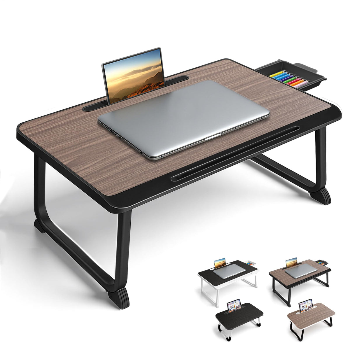 Laptop Bed Desk,Lap Desk for Breakfast in Bed, Work and Study, Home Office, Laptop Stand for Sofa、Couch、Bed, (60x40 Brown)