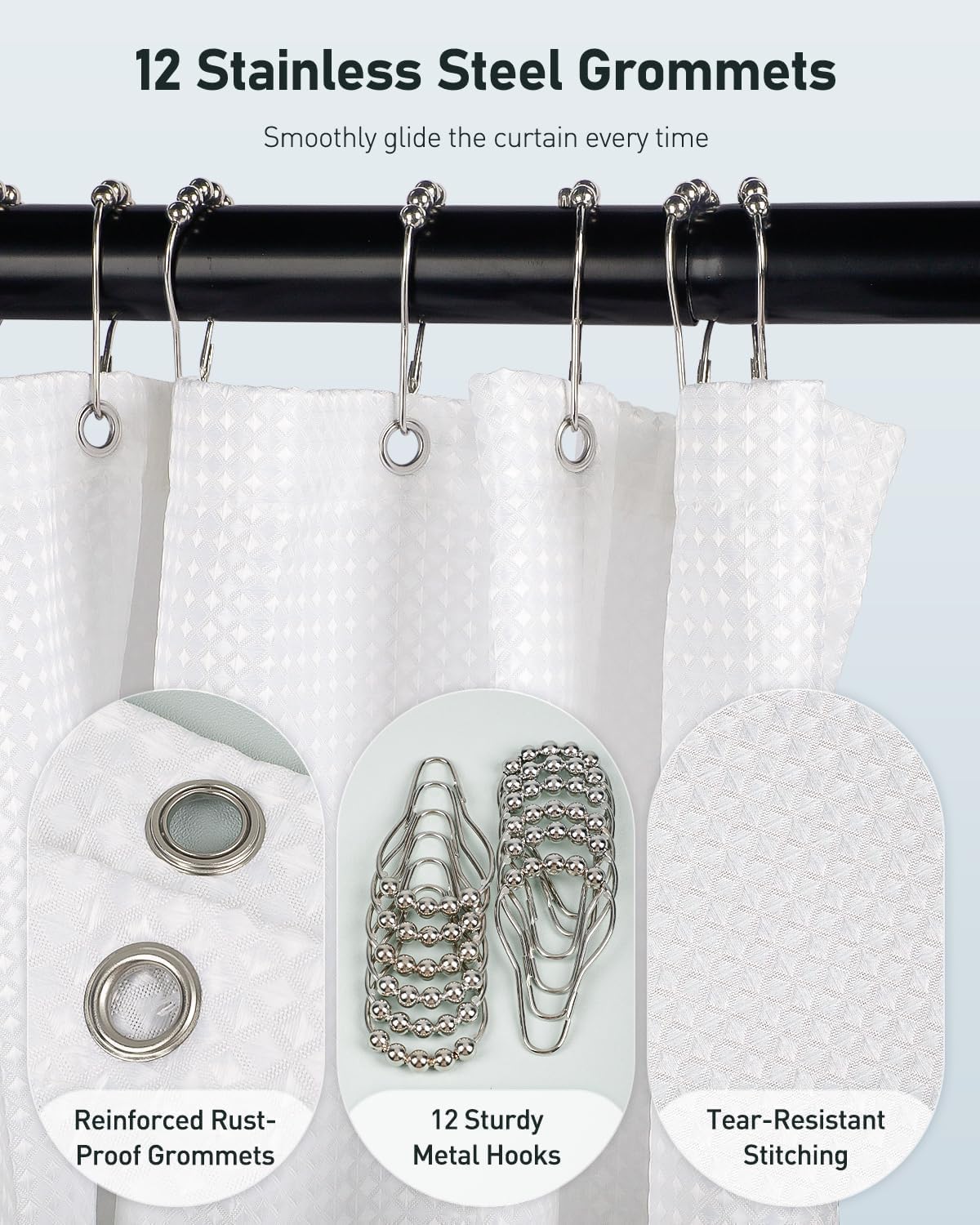Uniclife White Waffle Shower Curtain 180x180cm Waterproof