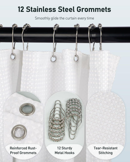 Uniclife White Waffle Shower Curtain 180x180cm Waterproof