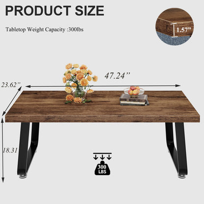 HSH Rustic Brown Coffee Table, 60D×120W×46.5H cm, Rustic Industrial Wooden Coffee Table for Living Room Bedroom Office