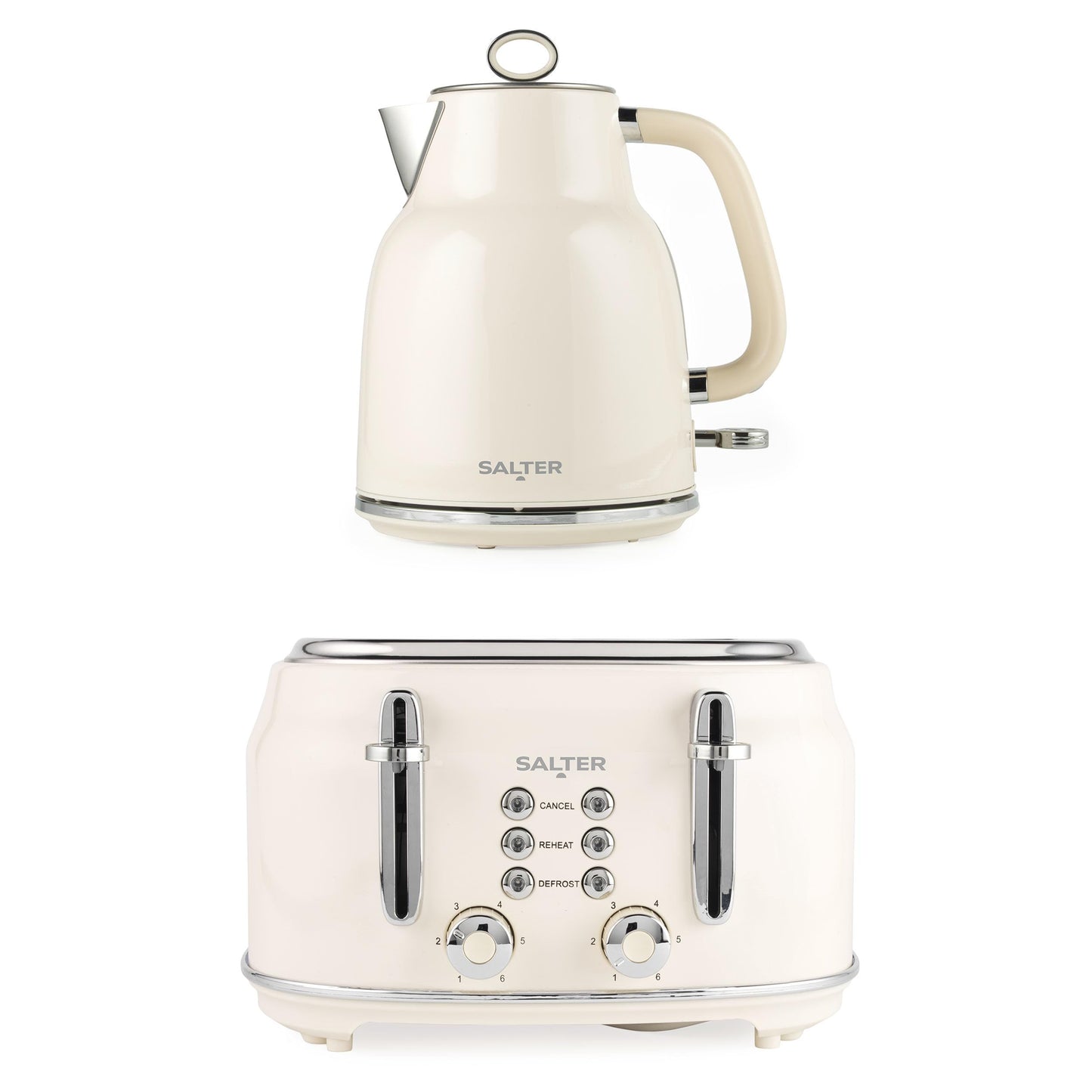 Salter Retro Kettle & Toaster Set  1.7L Fast Boil Kettle with Removable Limescale Filter, 4-Slice Wide Slot Toaster, Thick Bread, High Lift Eject,