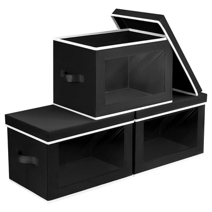 Homsorout 3 Pack Storage Boxes with Lids Foldable Storage Cubes with Transparent Window Fabric Storage Organiser Box for Toys, Clothes, Books